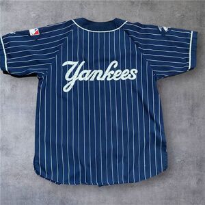 STARTER Vintage 90s MLB New York Yankees Baseball Jersey Navy White Pinstripe L